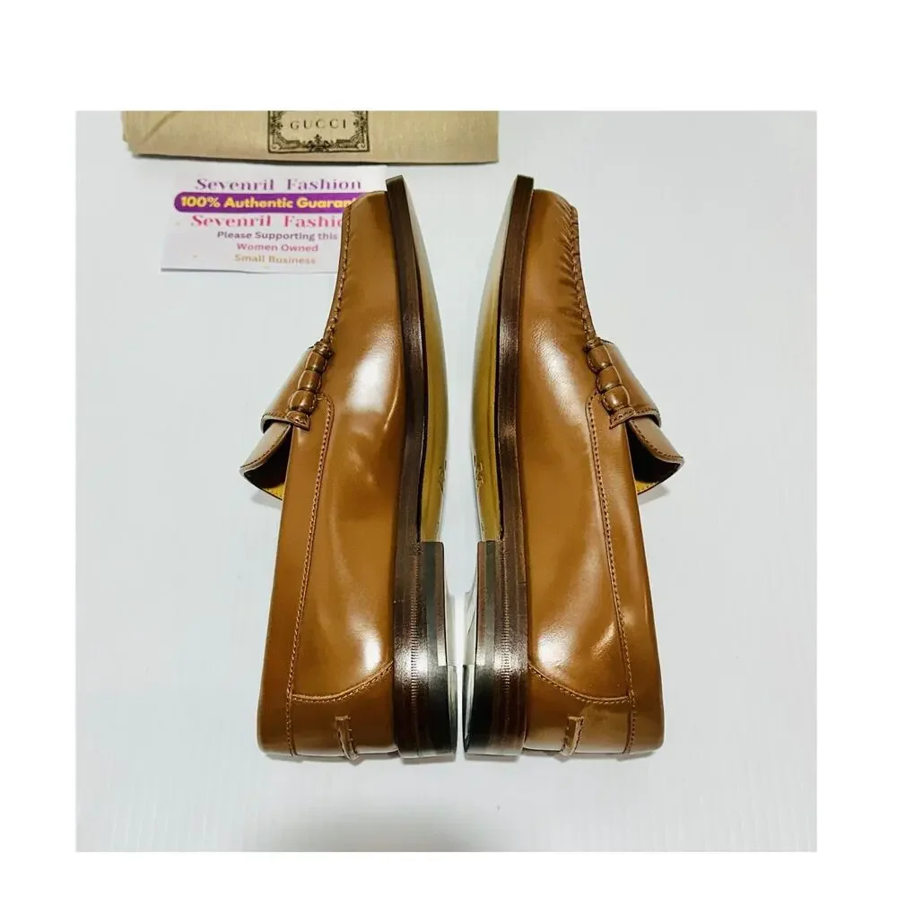 NIB Gucci Interlocking G Size 7.5 US 8 Brown Leather Loafers Slip-On Shoes